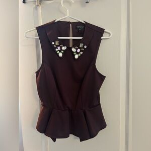 Topshop Dark Red Embellished Sleeveless Blouse